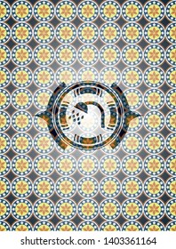 shower icon inside arabic style emblem. Arabesque decoration.