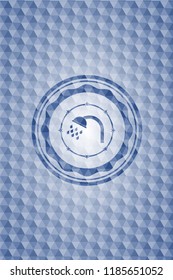 shower icon inside blue emblem with geometric pattern.