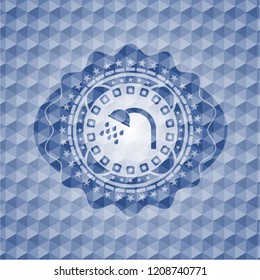 shower icon inside blue emblem with geometric pattern background.