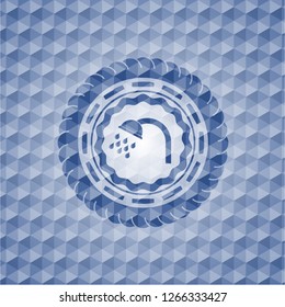shower icon inside blue emblem with geometric pattern background.