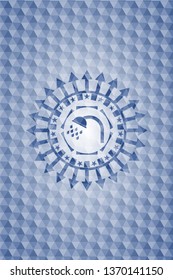 shower icon inside blue emblem with geometric background.
