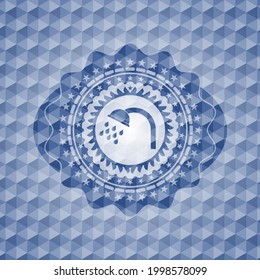shower icon inside blue hexagon emblem. 