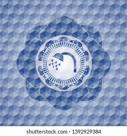 shower icon inside blue polygonal emblem.
