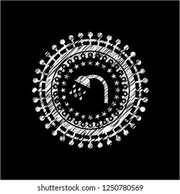 shower icon inside chalkboard emblem on black board