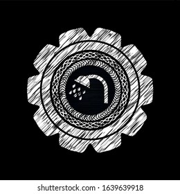 shower icon inside chalkboard emblem on black board