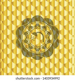 shower icon inside gold badge or emblem. Scales pattern. Vector Illustration. Detailed.
