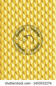 shower icon inside gold badge or emblem. Scales pattern. Vector Illustration. Detailed.