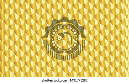 shower icon inside gold emblem or badge. Scales pattern. Vector Illustration. Detailed.