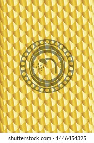 shower icon inside gold emblem or badge. Scales pattern. Vector Illustration. Detailed.