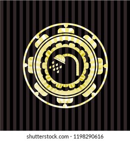 shower icon inside golden emblem or badge