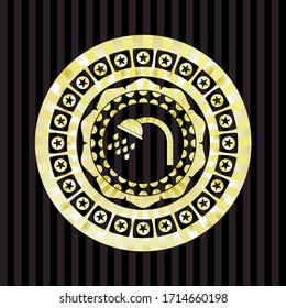 shower icon inside golden emblem or badge. 