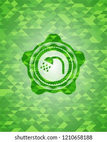 shower icon inside green emblem. Mosaic background