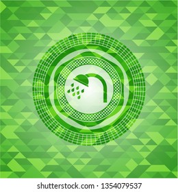 shower icon inside green emblem with mosaic ecological style background