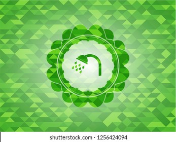 shower icon inside green mosaic emblem