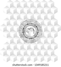 shower icon inside grey badge with geometric cube white background