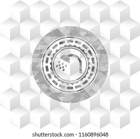 shower icon inside grey emblem with cube white background