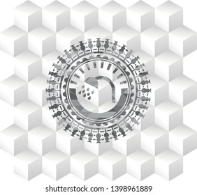 shower icon inside grey emblem. Vintage with geometric cube white background