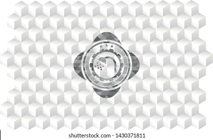 shower icon inside grey emblem. Retro with geometric cube white background