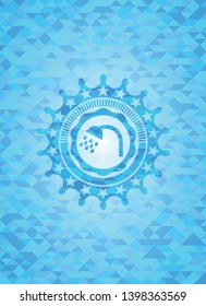 shower icon inside light blue emblem with triangle mosaic background