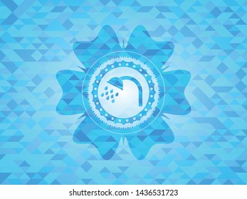 shower icon inside light blue emblem with mosaic background