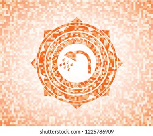 shower icon inside orange mosaic emblem