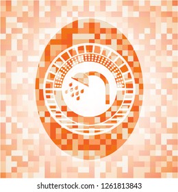 shower icon inside orange tile background illustration. Square geometric mosaic seamless pattern with emblem inside.