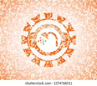 shower icon inside orange tile background illustration. Square geometric mosaic seamless pattern with emblem inside.
