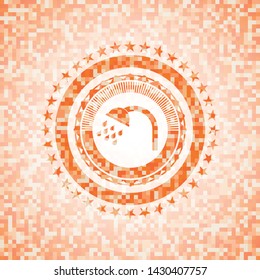 shower icon inside orange tile background illustration. Square geometric mosaic seamless pattern with emblem inside.