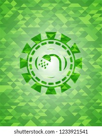 shower icon inside realistic green emblem. Mosaic background