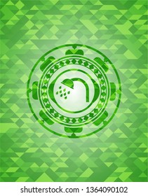 shower icon inside realistic green emblem. Mosaic background