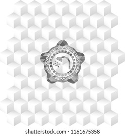 shower icon inside realistic grey emblem with geometric cube white background
