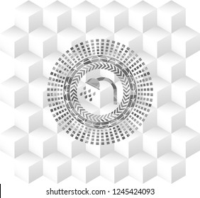 shower icon inside realistic grey emblem with geometric cube white background