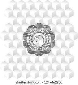 shower icon inside realistic grey emblem with geometric cube white background