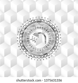 shower icon inside realistic grey emblem with geometric cube white background