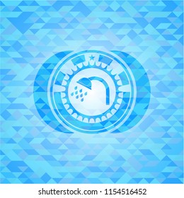 shower icon inside realistic light blue mosaic emblem