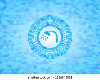 shower icon inside realistic light blue mosaic emblem