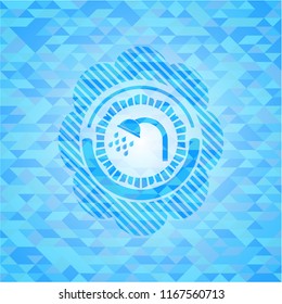 shower icon inside realistic light blue mosaic emblem