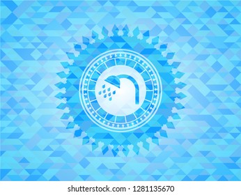 shower icon inside realistic sky blue mosaic emblem