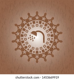 shower icon inside realistic wood emblem