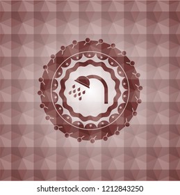 shower icon inside red badge with geometric pattern background. Seamless.