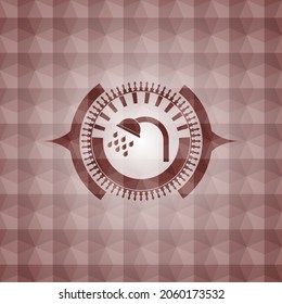 shower icon inside red badge with geometric pattern. Seamless. 
