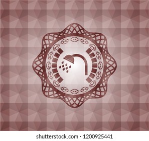 shower icon inside red geometric pattern emblem. Seamless.