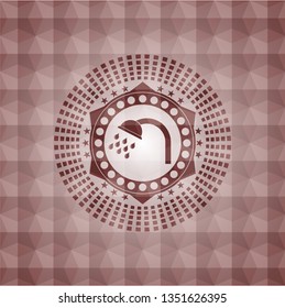 shower icon inside red geometric pattern emblem. Seamless.