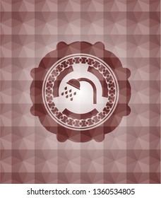 shower icon inside red geometric pattern emblem. Seamless.