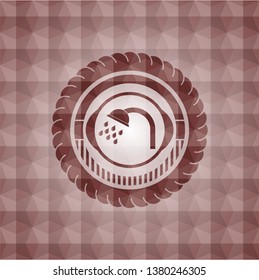 shower icon inside red polygonal badge. Seamless.