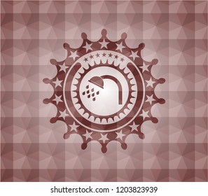 shower icon inside red seamless emblem with geometric background.