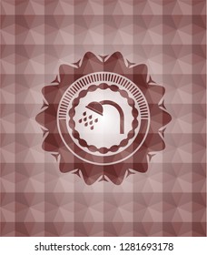 shower icon inside red seamless badge with geometric pattern background.