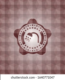 shower icon inside red seamless emblem or badge with abstract geometric polygonal pattern background.