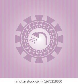 icono de ducha dentro del emblema rosa retro