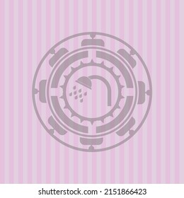 icono de ducha dentro del emblema rosa estilo retro. Diseño conceptual.
